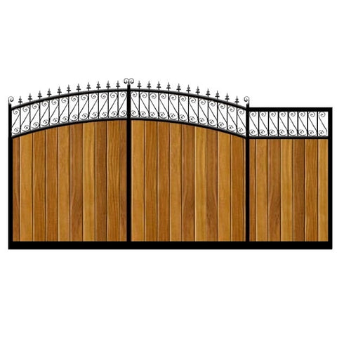 Oxford Sliding Gate. Elegant design with its double bow feature header. Deep frame with the finest timber infill. Made, by hand, to any width or height.