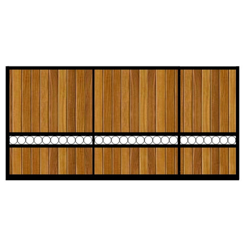 Modern Sliding Gates. The Sandbanks. Deep frame with timber infill. Choose either Western Red Cedar or Iroko. Made to measure in the UK.