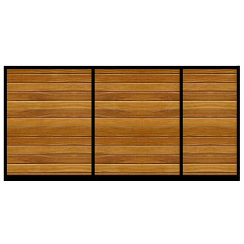 Warwickshire Sliding Gate. Horizontal cladded from the finest timber set within a deep metal frame. Modern design, made to measure in the UK.