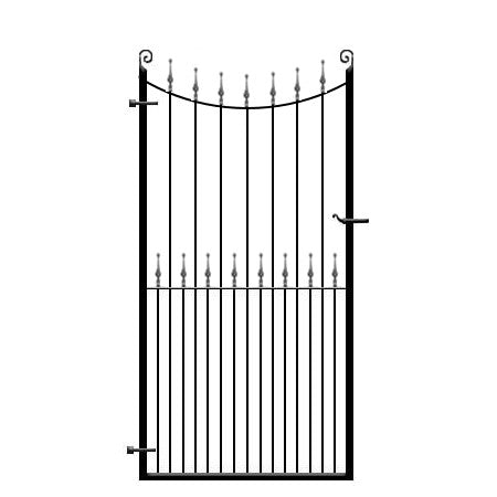 Wrought Iron Side Pedestrian Gate - The Winchester. Inner bow top with choice of decorative features. Handcrafted in the UK to any width or height.