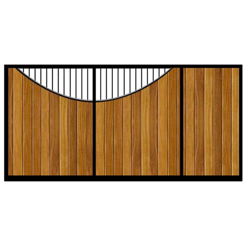 Lyndhurst Sliding Gate. Flat top design with feature inner bow opening. Stunning deep metal frame combined with the finest choice of timber.