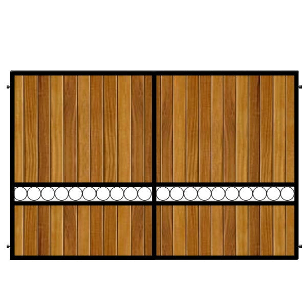 Sandbanks Estate Gate. Modern inspired design featuring deep metal framework and thick Iroko cladding. Made to measure in the UK to any size.