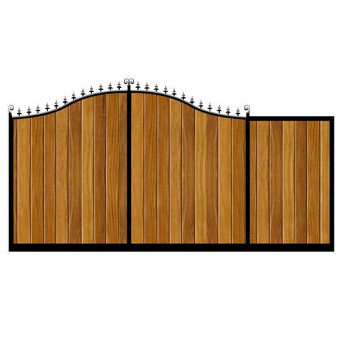 Elegant swan neck top. The Stratford Sliding Gate combines deep metal frames with the finest timber cladding to produce a stunning and durable sliding gate.