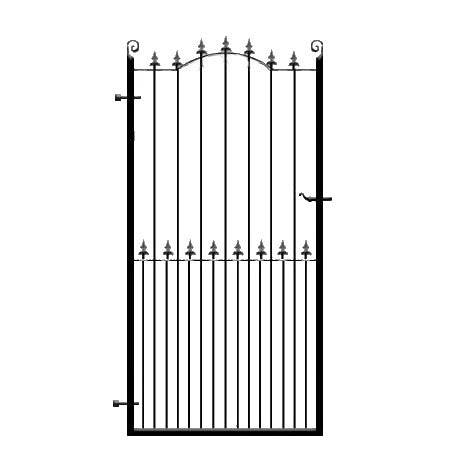 Premium metal side pedestrian gate. The Surrey. Set within deep metal frames with feature double header bow. Made to measure in the UK